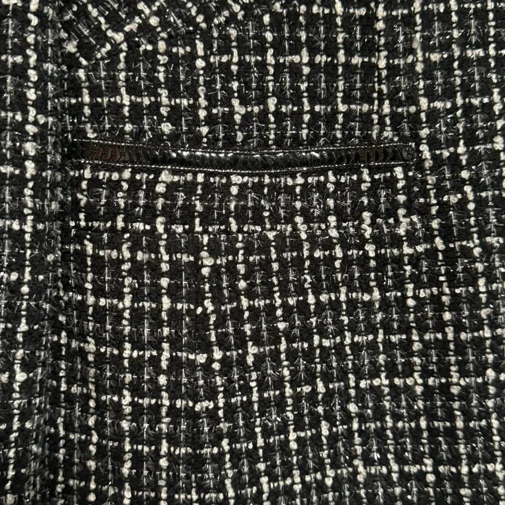 SAG HARBOR Black White Metallic Silver Woven Jacket / Blazer Sequin Trim Size 8